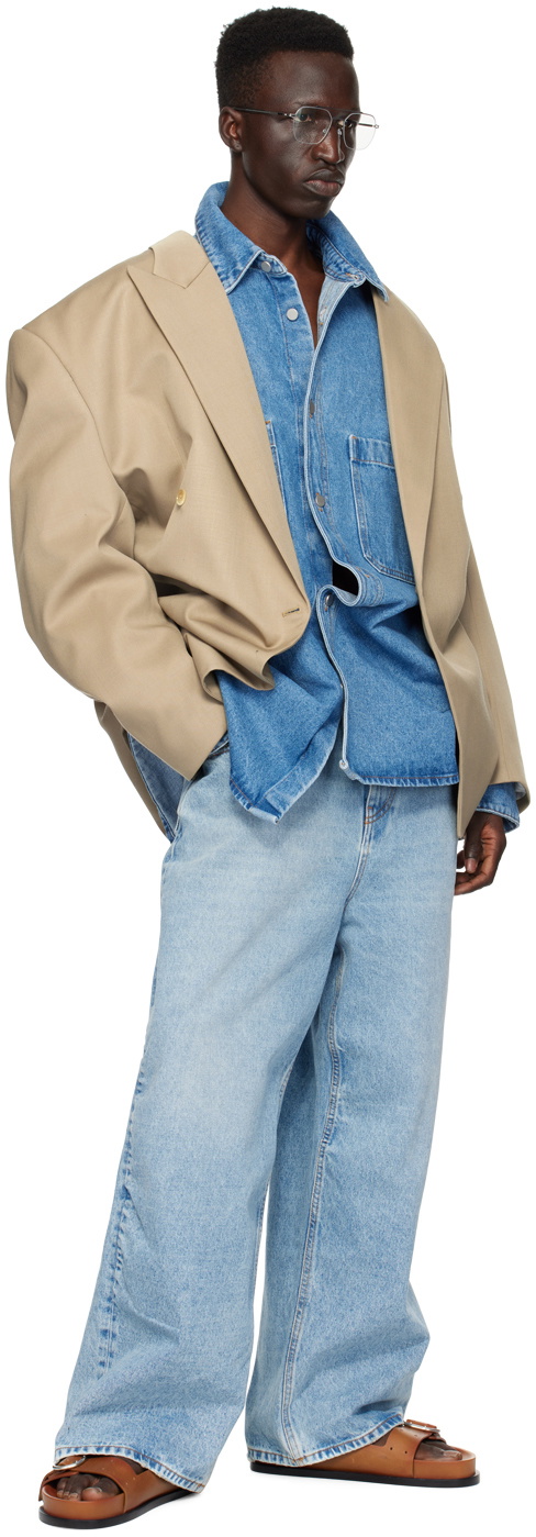 Hed Mayner Beige Peaked Lapel Blazer
