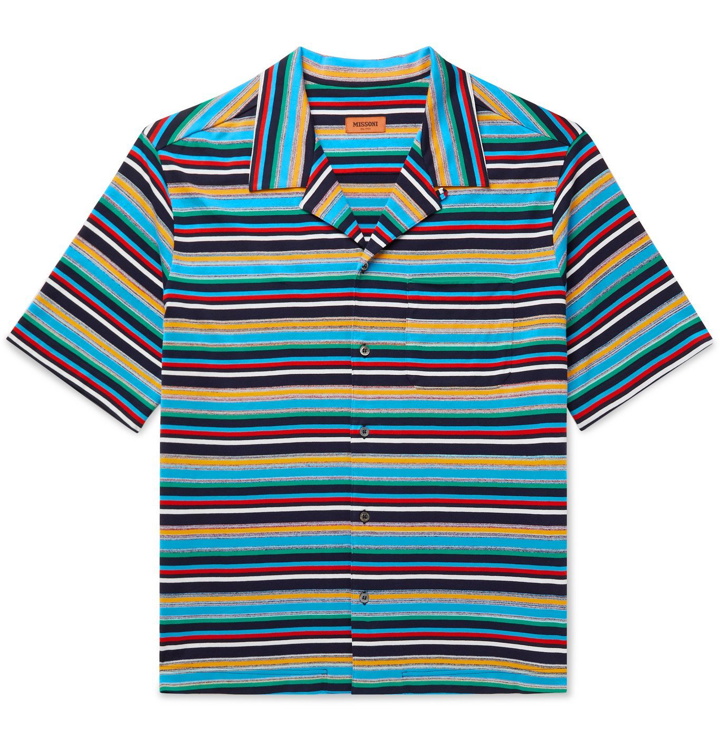 Photo: Missoni - Camp-Collar Striped Cotton-Jersey Shirt - Blue