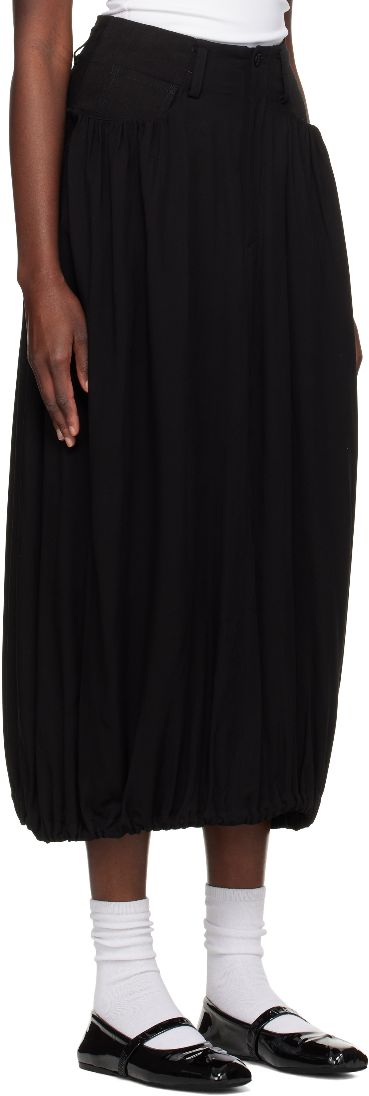 Y's Black Combination Denim Maxi Skirt