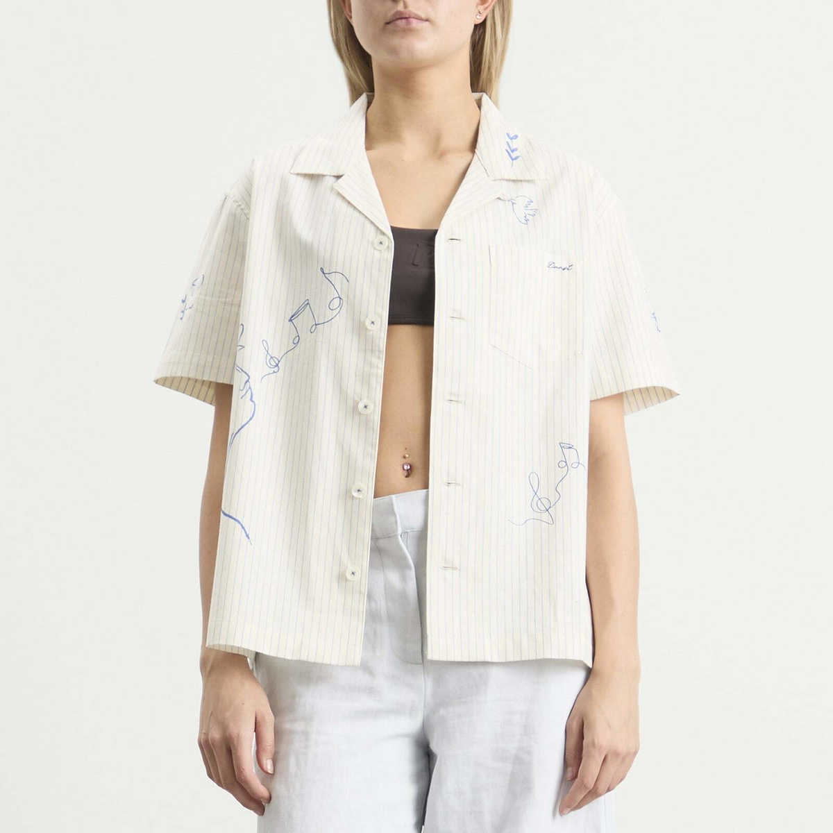DUNST Women's Hand-Drawing Open Collared Shirt in Capri Ocean