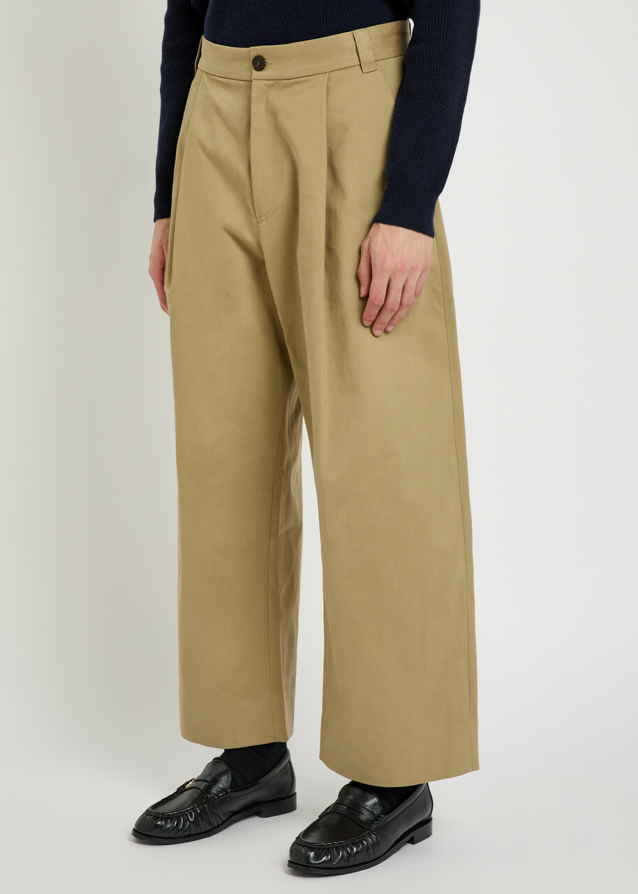 Studio Nicholson Peached Pleated Wide-leg Cotton-twill Trousers