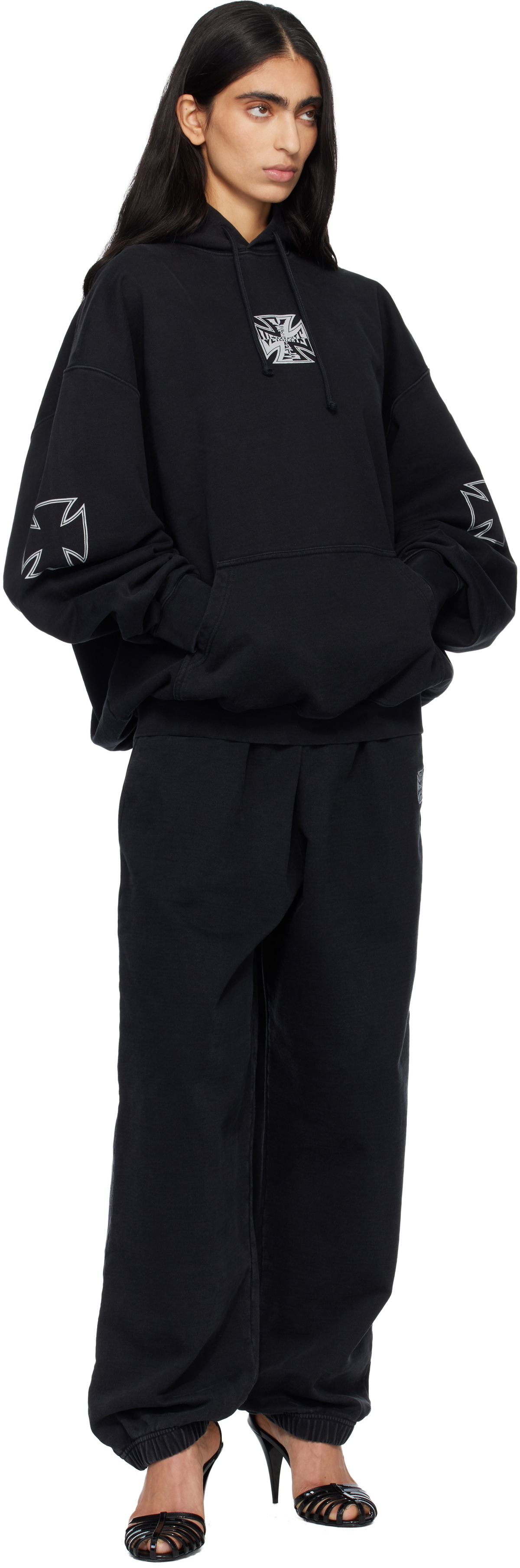 VETEMENTS Black Triple Biker Cross Logo Hoodie