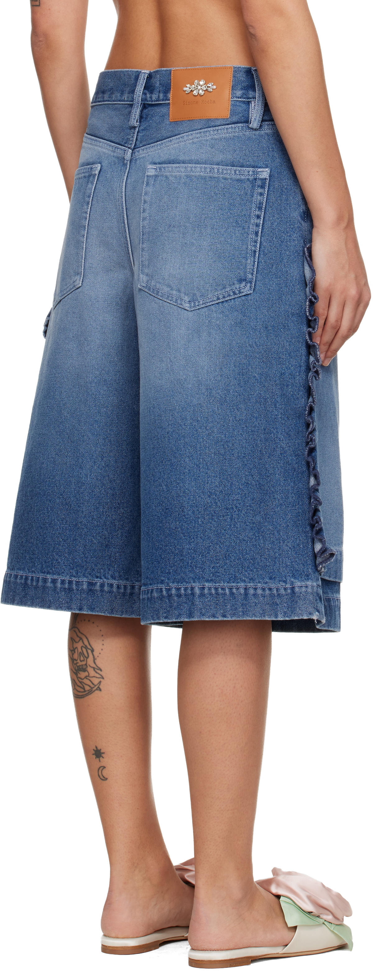 Simone Rocha Blue Ruffle Frill Denim Board Shorts