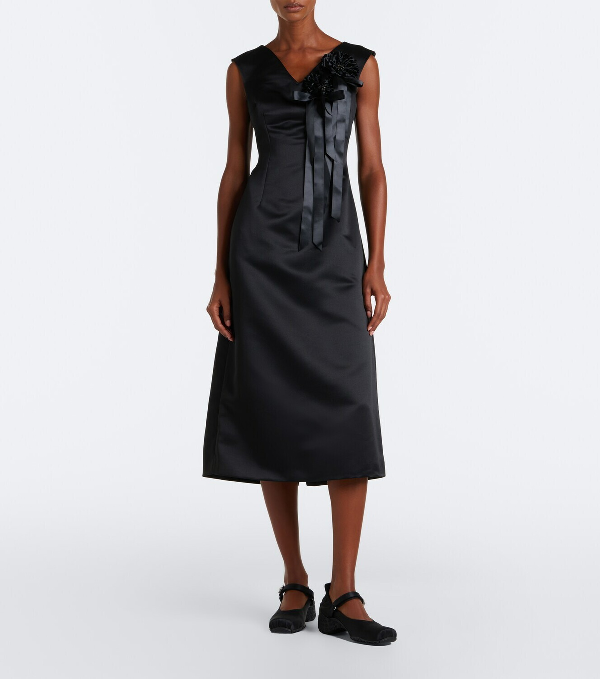 Simone Rocha Floral-appliqué satin midi dress