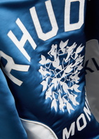Rhude Chamonix Ski Souvenir Satin Bomber Jacket Blue And White