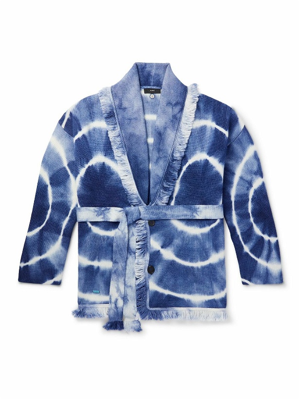 Photo: Alanui - Shawl-Collar Fringed Belted Tie-Dyed Wool Cardigan - Blue