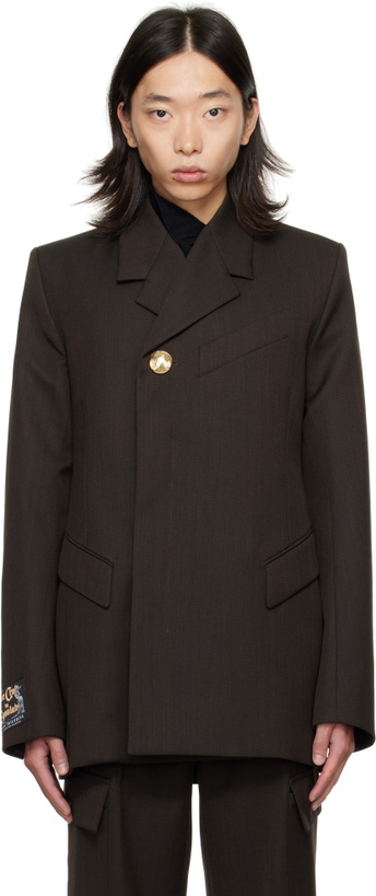 Photo: EGONlab Brown Golden Button Fitted Blazer