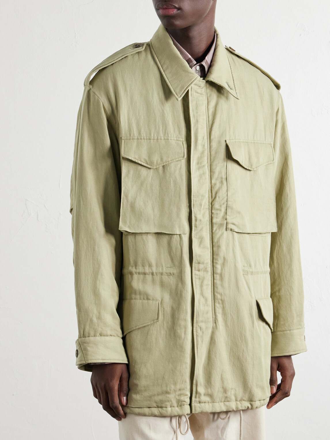 Auralee - Padded Silk and Linen Parka - Green
