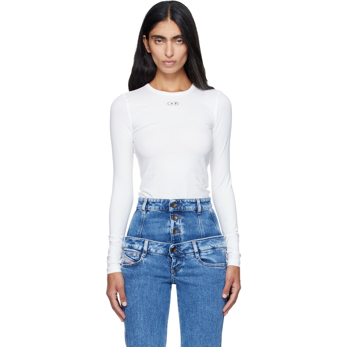 Diesel White T-Uncutieslong-Ls-Od T-shirt