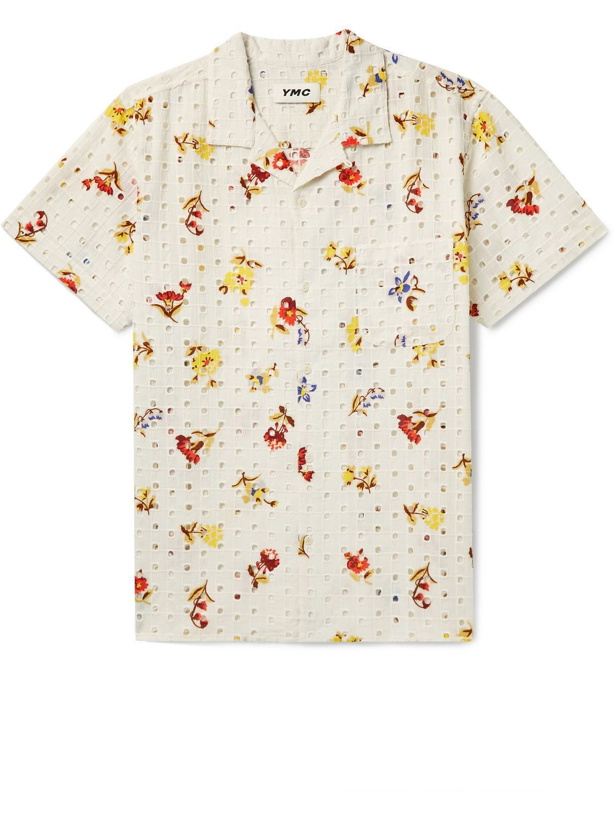 Photo: YMC - Malick Convertible-Collar Floral-Print Broderie Anglaise Cotton Shirt - Neutrals
