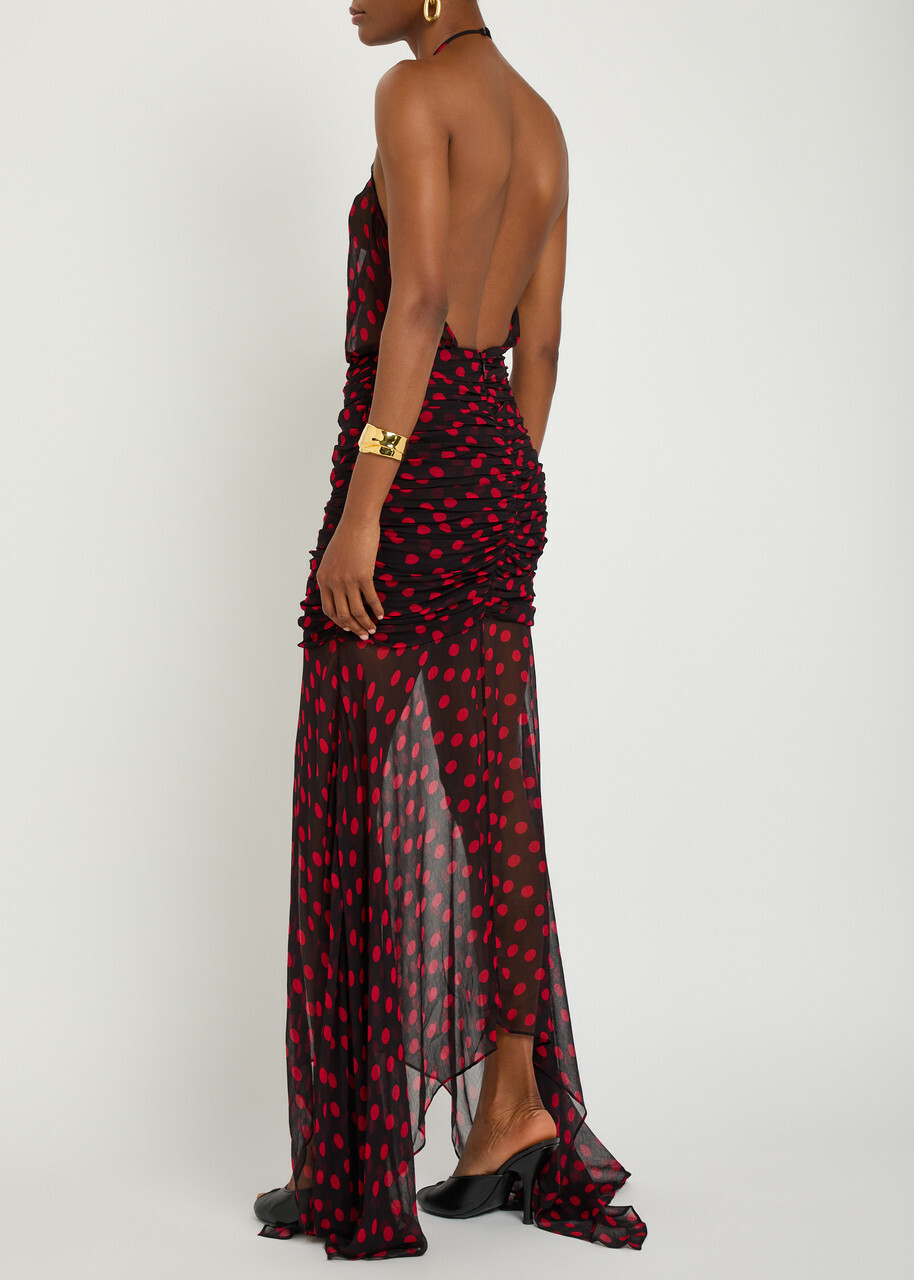 Ronny Kobo Lovisa Polka-dot Chiffon Midi Dress Black Red