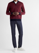 CANALI - Colour-Block Wool Half-Zip Sweater - Burgundy