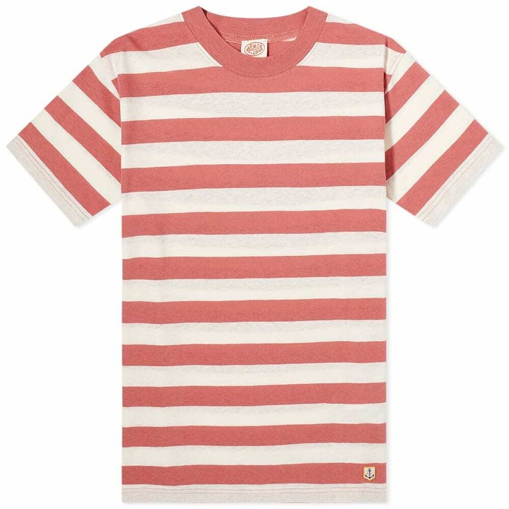 Photo: Armor-Lux Men's Wide Stripe T-Shirt in Rosewood/Natural