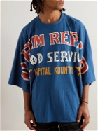 KAPITAL - Denim Repair Oversized Printed Cotton-Jersey T-Shirt - Blue