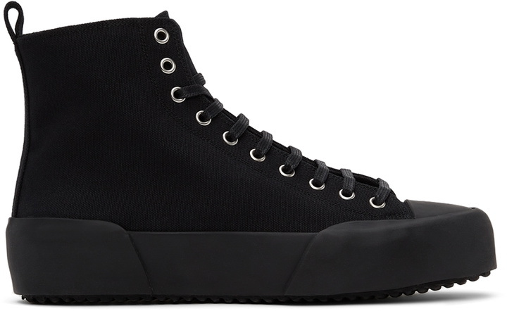 Photo: Jil Sander Black Canvas High-Top Sneakers