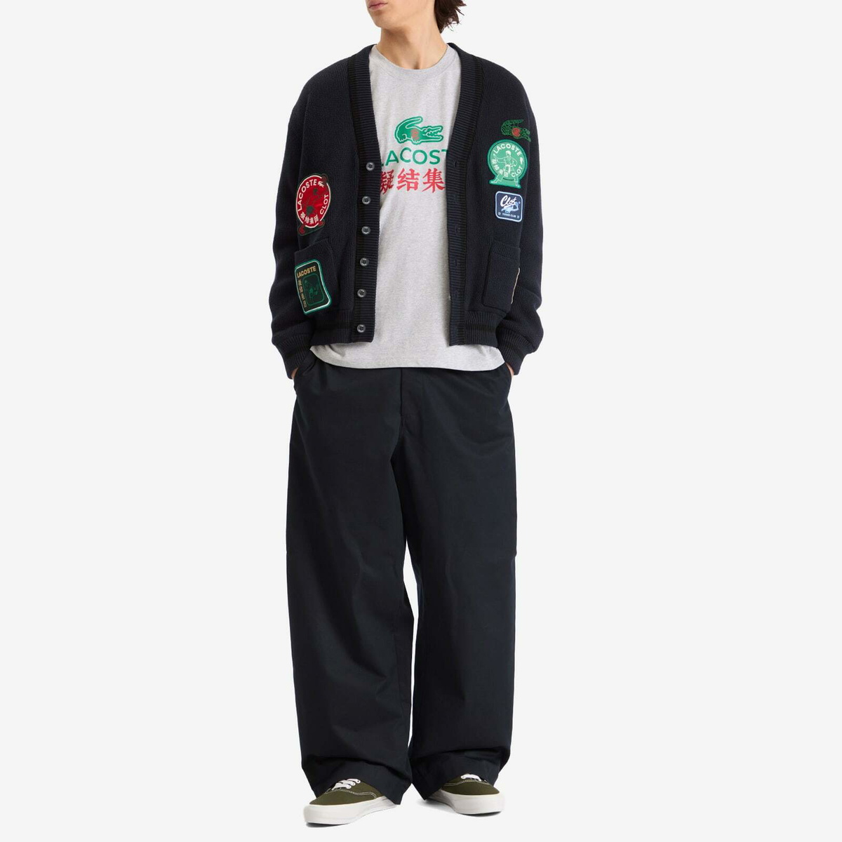 Lacoste Men's x CLOT Reversible Patch Cardigan in Navy Blue