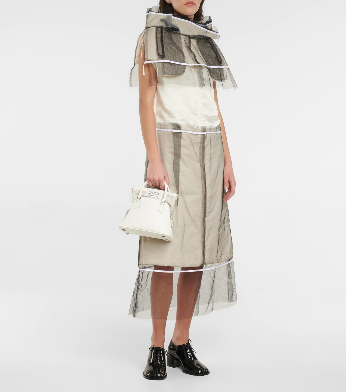 関税・送料込 MAISON MARGIELA Unlined tulle midi スカート Ruffle-trimmed tulle midi skirt in black - Maison Margiela