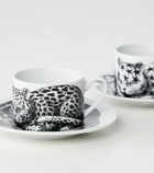 Fornasetti High Fidelity set of 6 porcelain teacup and saucer set