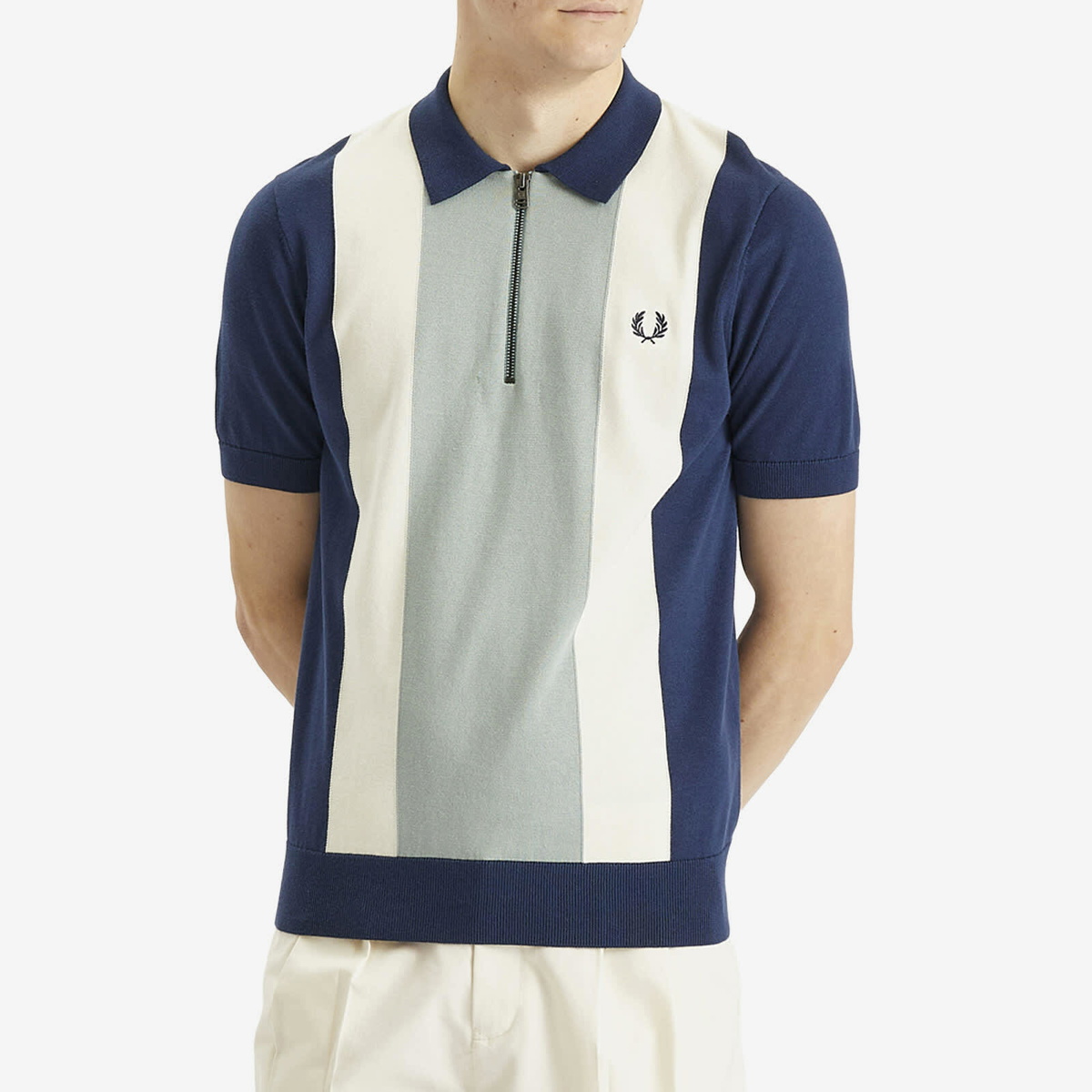 Fred Perry Men's Vertical Stripe Zip Neck Shirt in Tnsblu/Slvbl/Ecr
