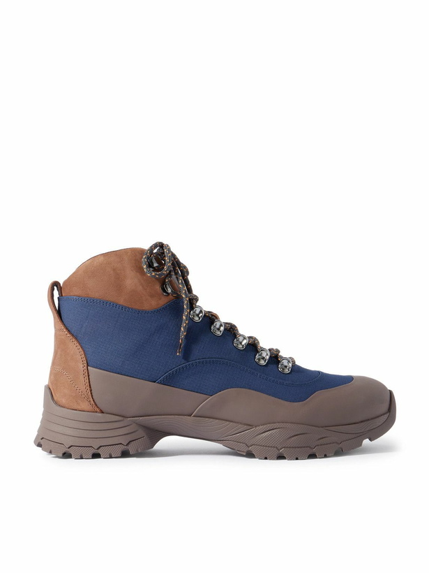 Photo: Brunello Cucinelli - Rubber and Suede-Trimmed Ripstop Lace-Up Boots - Blue