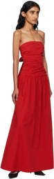 St. Agni Red Gathered Strapless Tie Back Maxi Dress