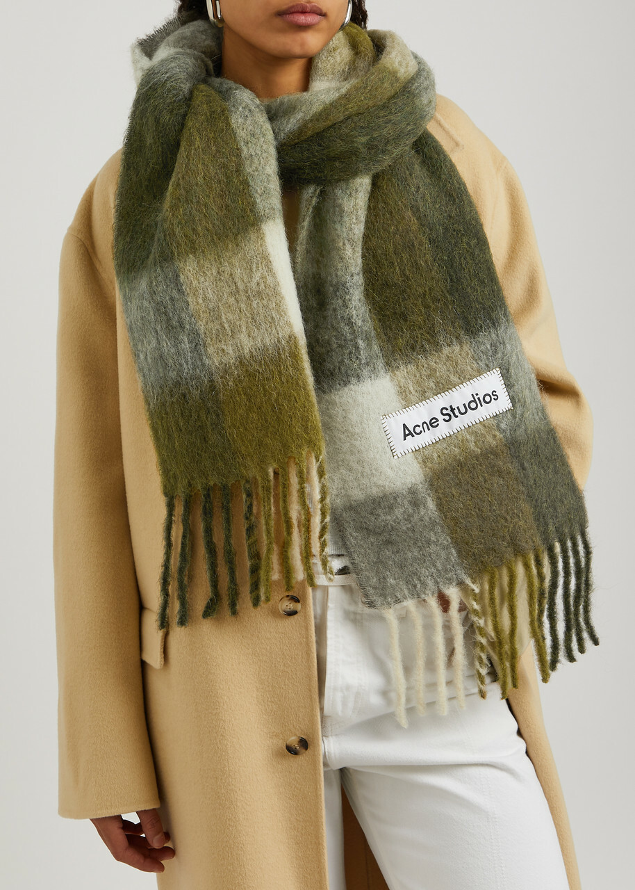 Acne Studios Vally Checked Alpaca-blend Scarf - Green - One Size
