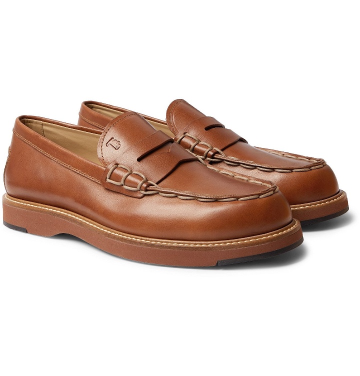 Photo: TOD'S - Contrast-Stitched Leather Loafers - Brown