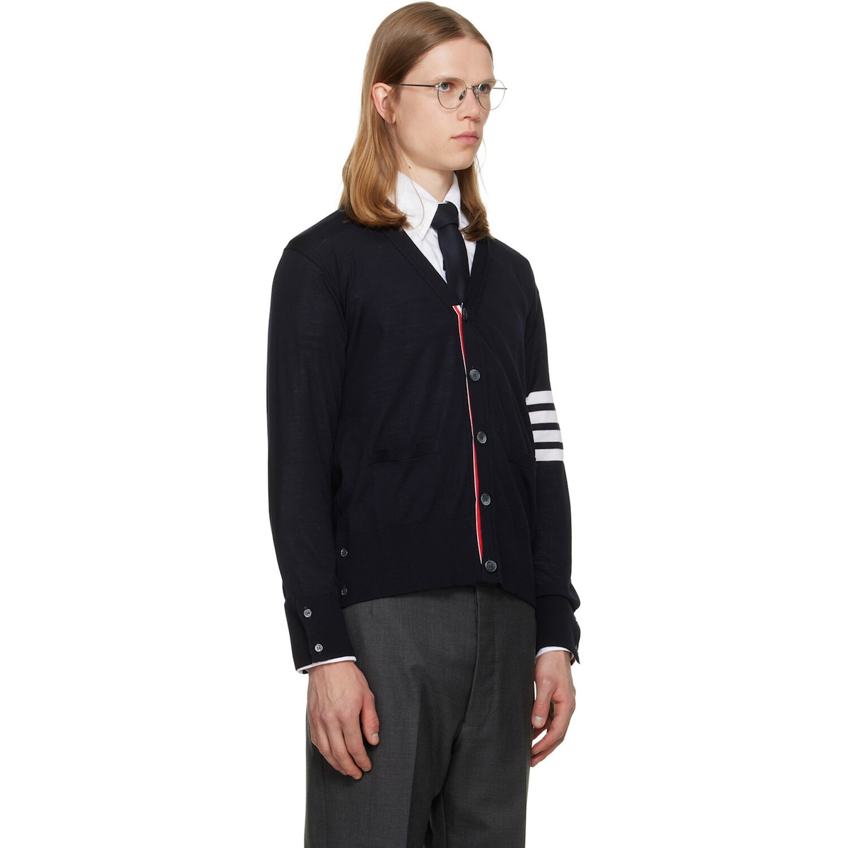 Thom Browne Navy Merino Wool 4-Bar Classic Cardigan
