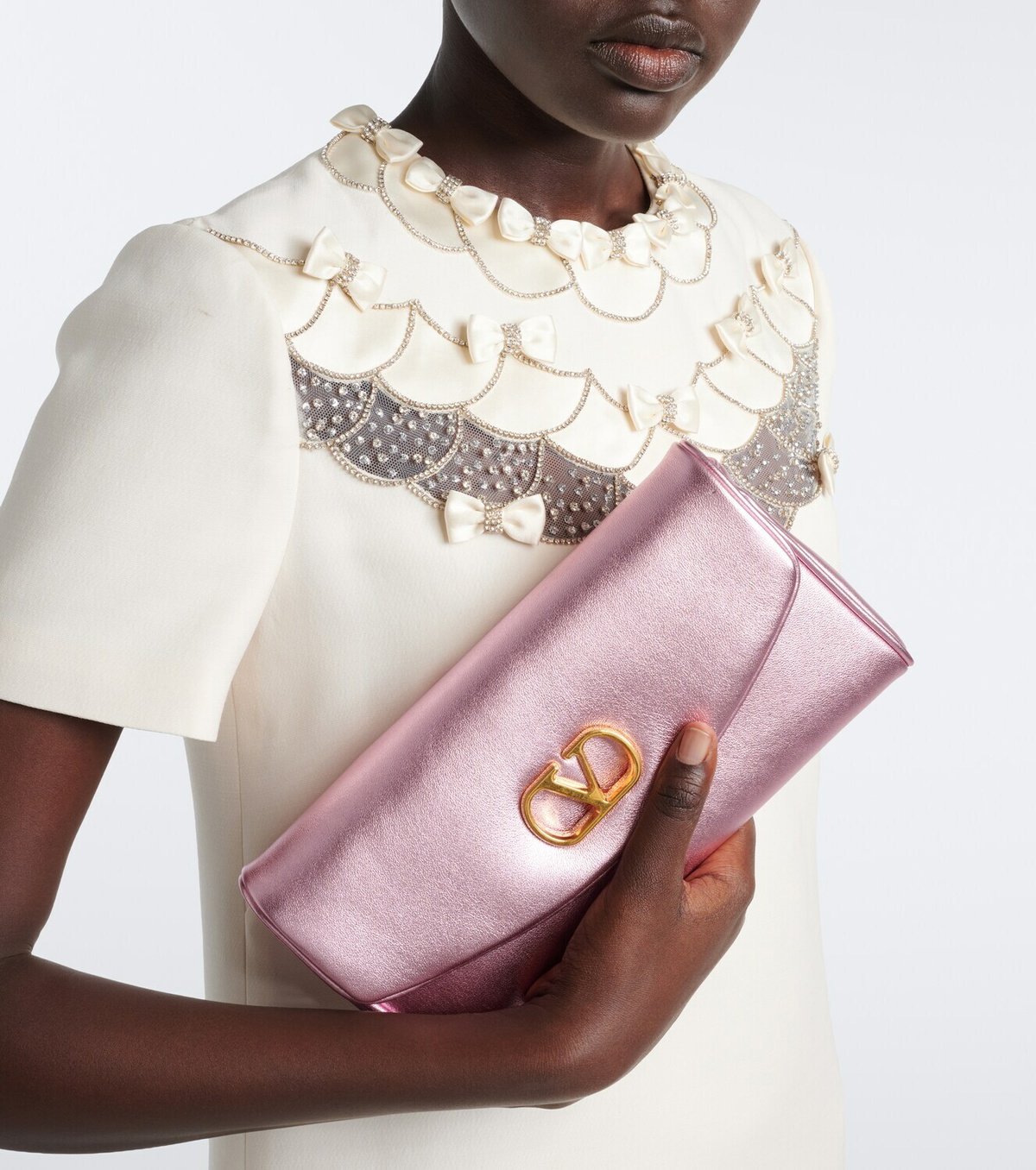 Valentino Garavani DeVain Small metallic leather shoulder bag