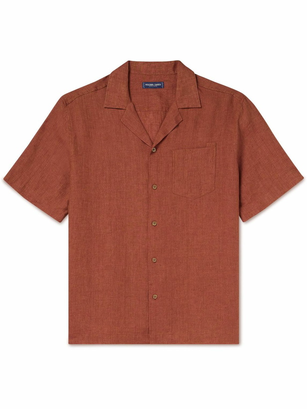 Photo: Frescobol Carioca - Angelo Camp-Collar Linen Shirt - Orange