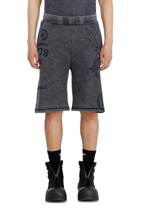 Photo: Diesel Mesh cotton sweatshorts with prints - Shorts Mens in Grey