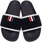 Thom Browne Navy Terry Cloth Pool Slides