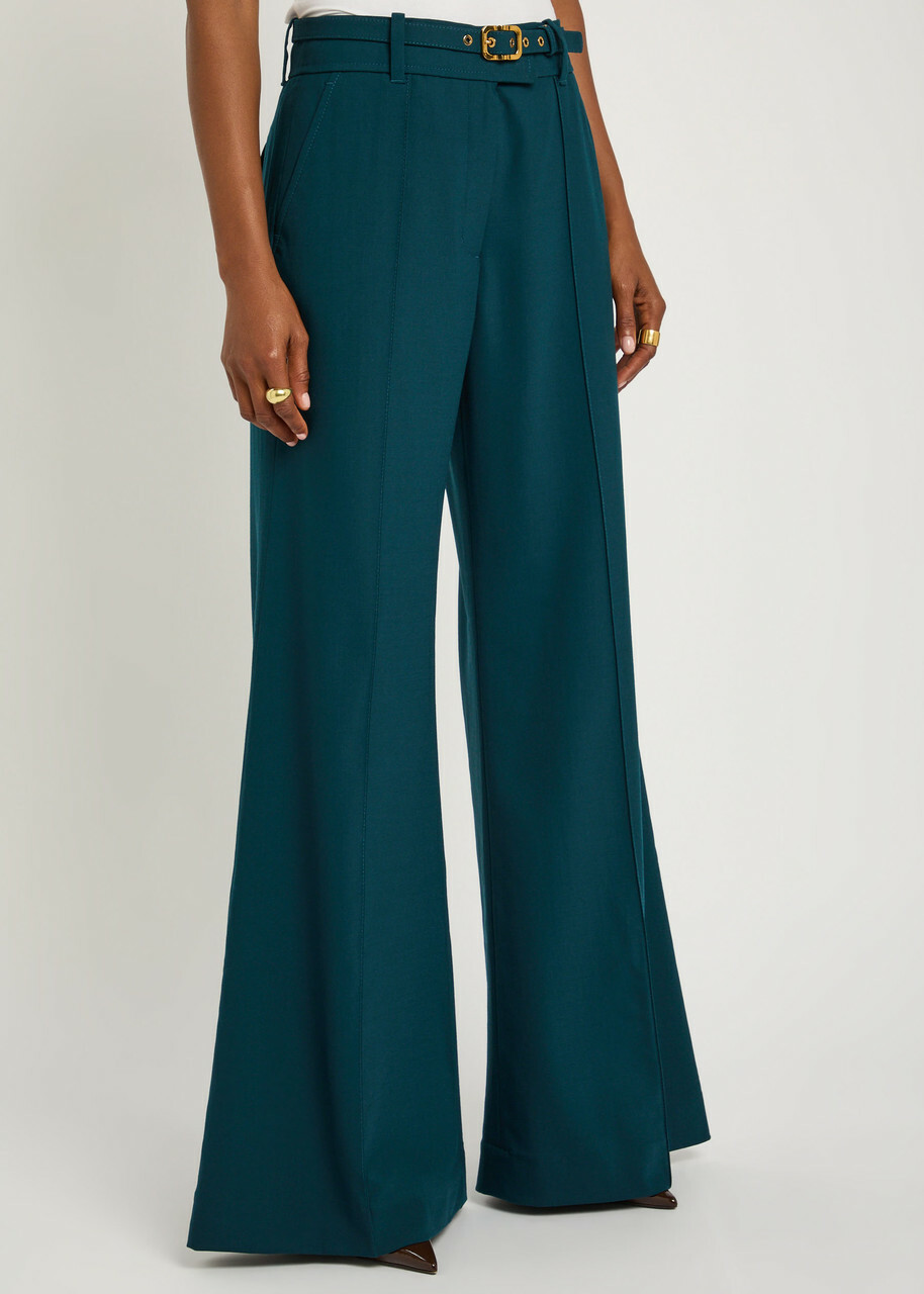 Zimmermann Rebellion Belted Stretch-wool Trousers Teal