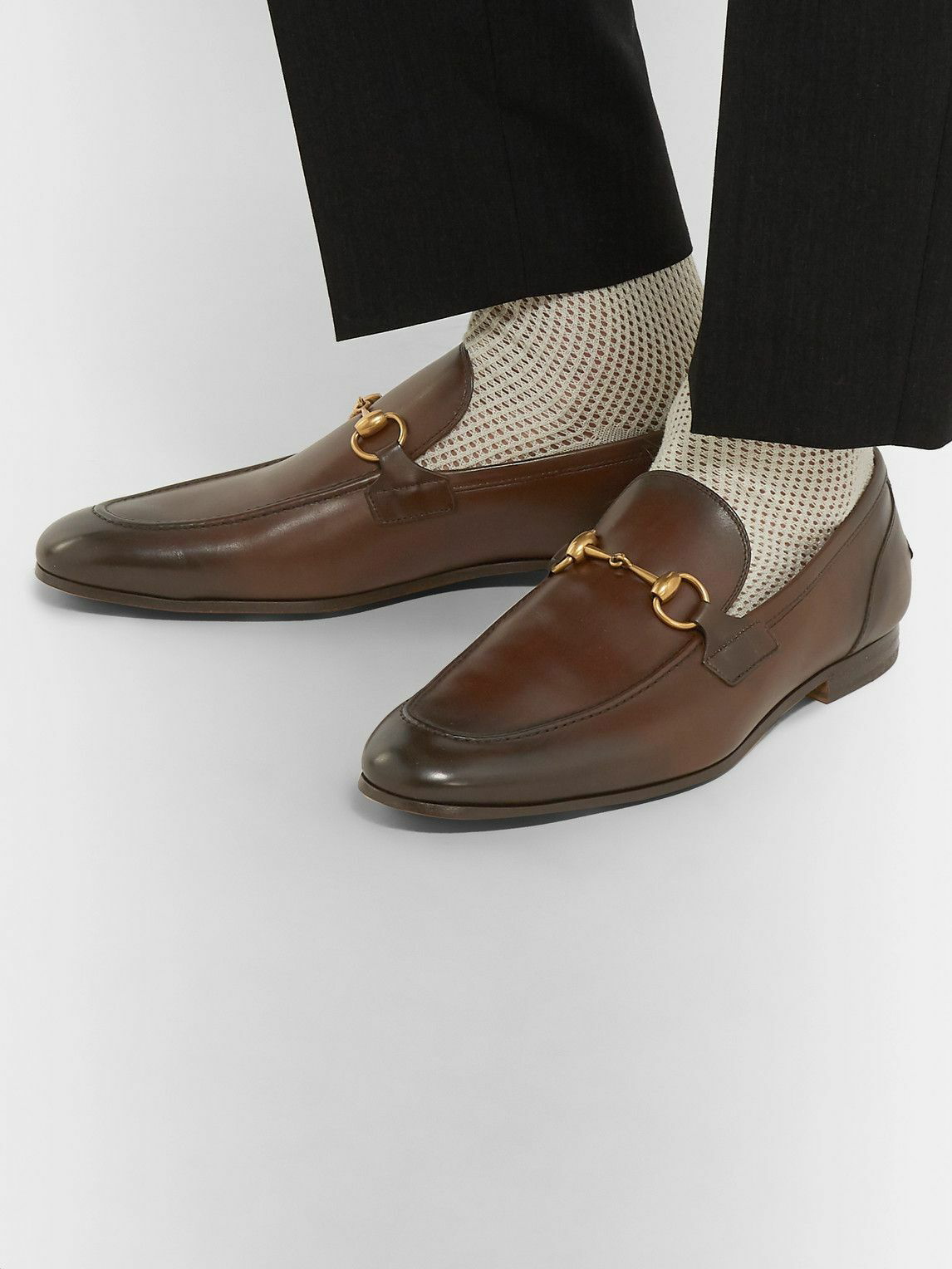 GUCCI - Burnished-Leather Loafers - Brown