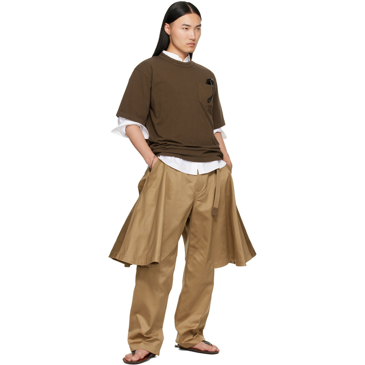 sacai Brown Cotton Jersey T-shirt