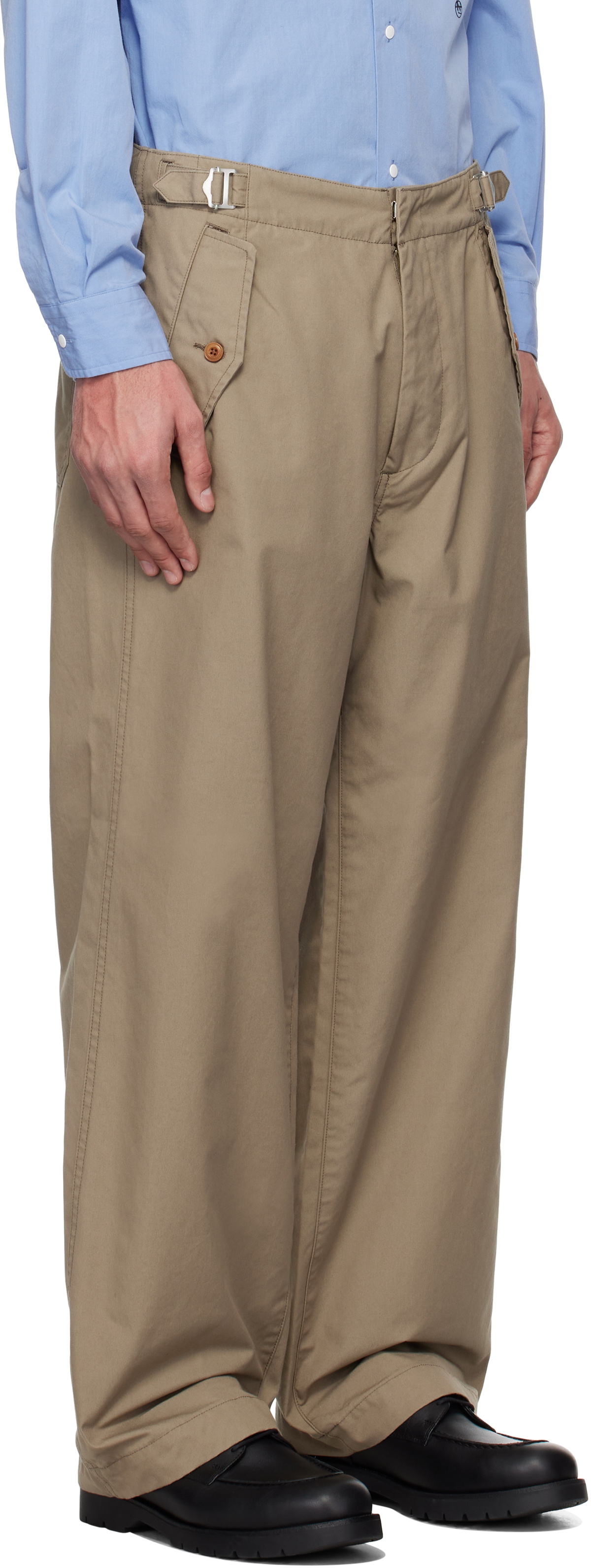 nanamica Taupe Side Belt Wide Trousers Nanamica