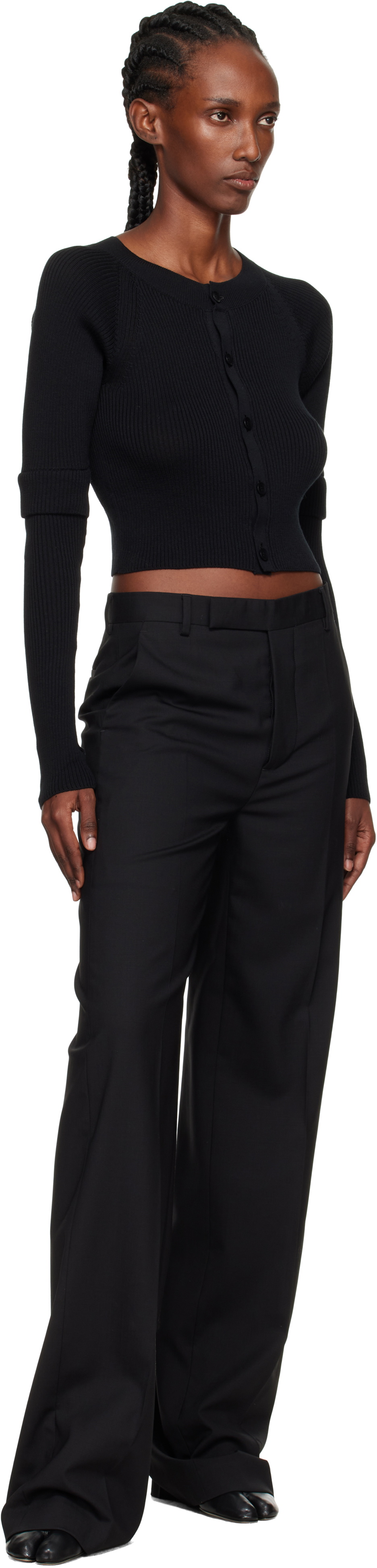 Y's Black Double Sleeve Short Cardigan