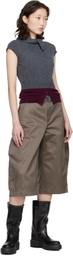 Meryll Rogge Gray & Burgundy Crew Neck Cap Sleeve Bandana Sweater