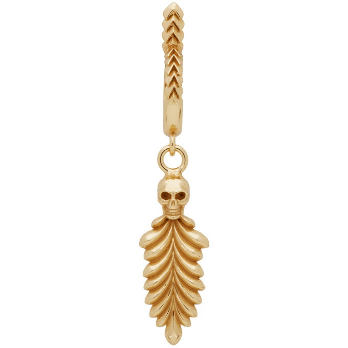 Photo: Emanuele Bicocchi Gold Single Skull and Feather Hoop Earring