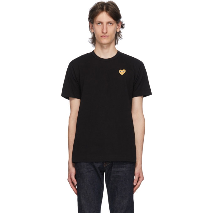 Photo: Comme des Garcons Play Black and Gold Heart Patch T-Shirt