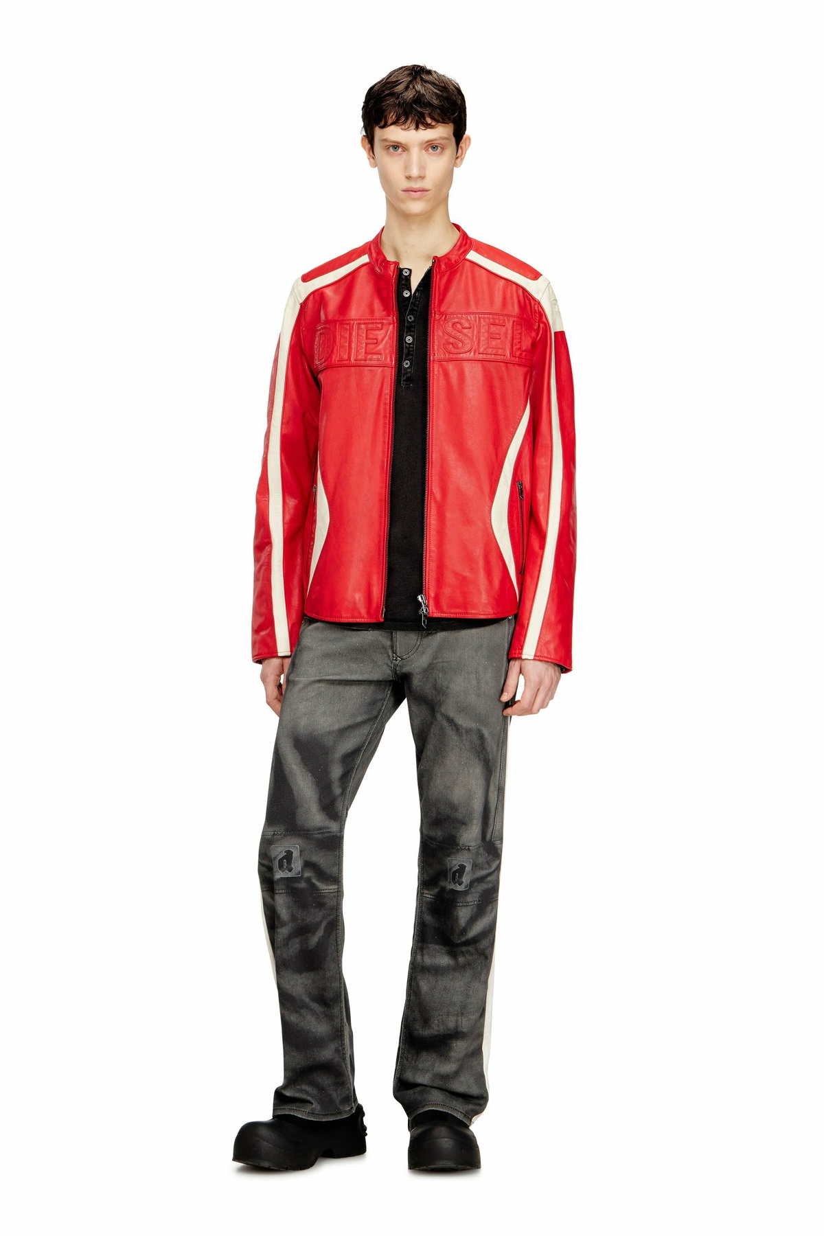 Diesel Colour-block leather biker jacket - Leather jackets Mens in Multicolor