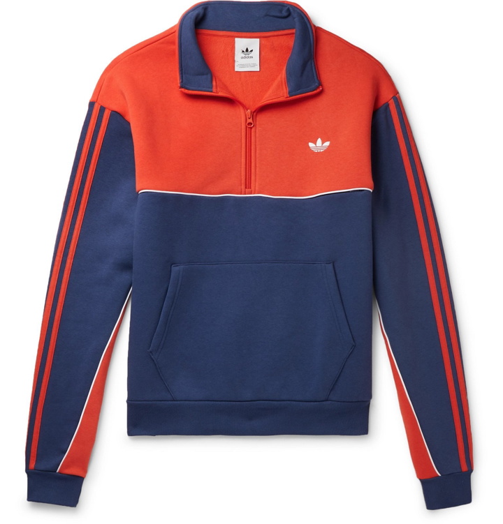 Photo: adidas Originals - Colour-Block Fleece-Back Cotton-Blend Jersey Half-Zip Sweatshirt - Blue