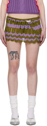 Edward Cuming Khaki & Purple Scalloped Miniskirt