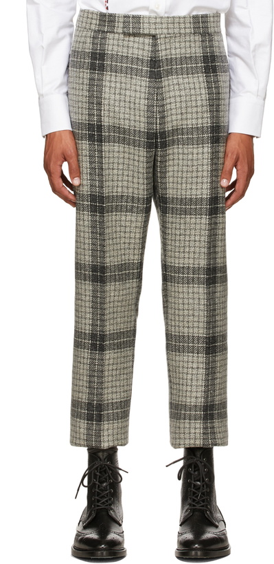 Photo: Thom Browne Grey Wool Windowpane Check Backstrap Trousers