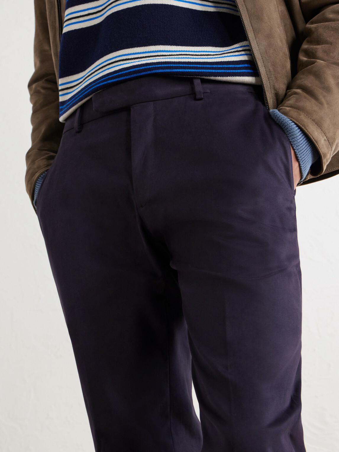 Brioni - Tapered Brushed Cotton-Blend Gabardine Trousers - Blue