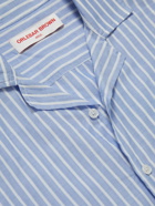 Orlebar Brown - Hibbert Camp-Collar Striped Cotton-Poplin Shirt - Blue