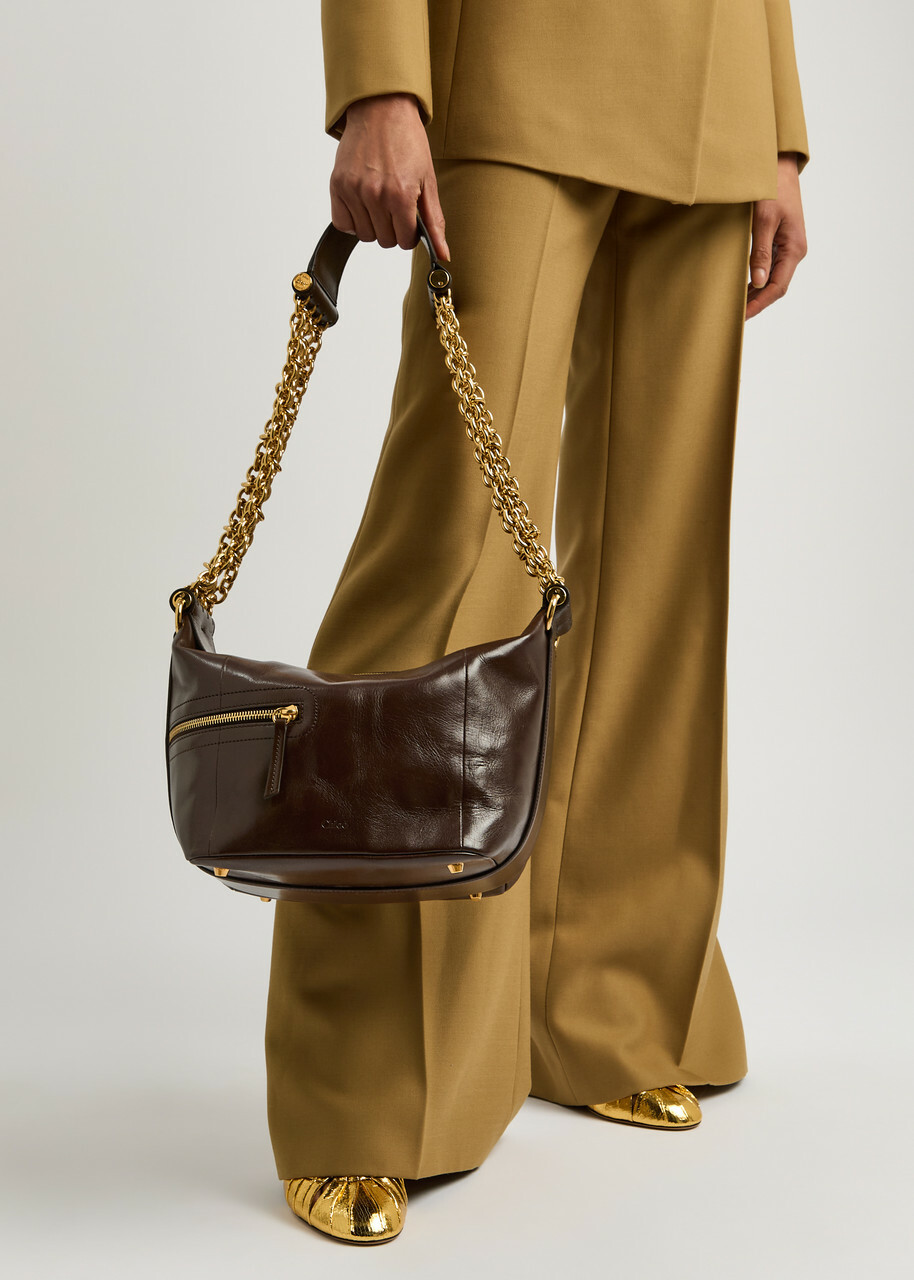 Chloe Glossed Leather Camera bag - Dark Brown - One Size