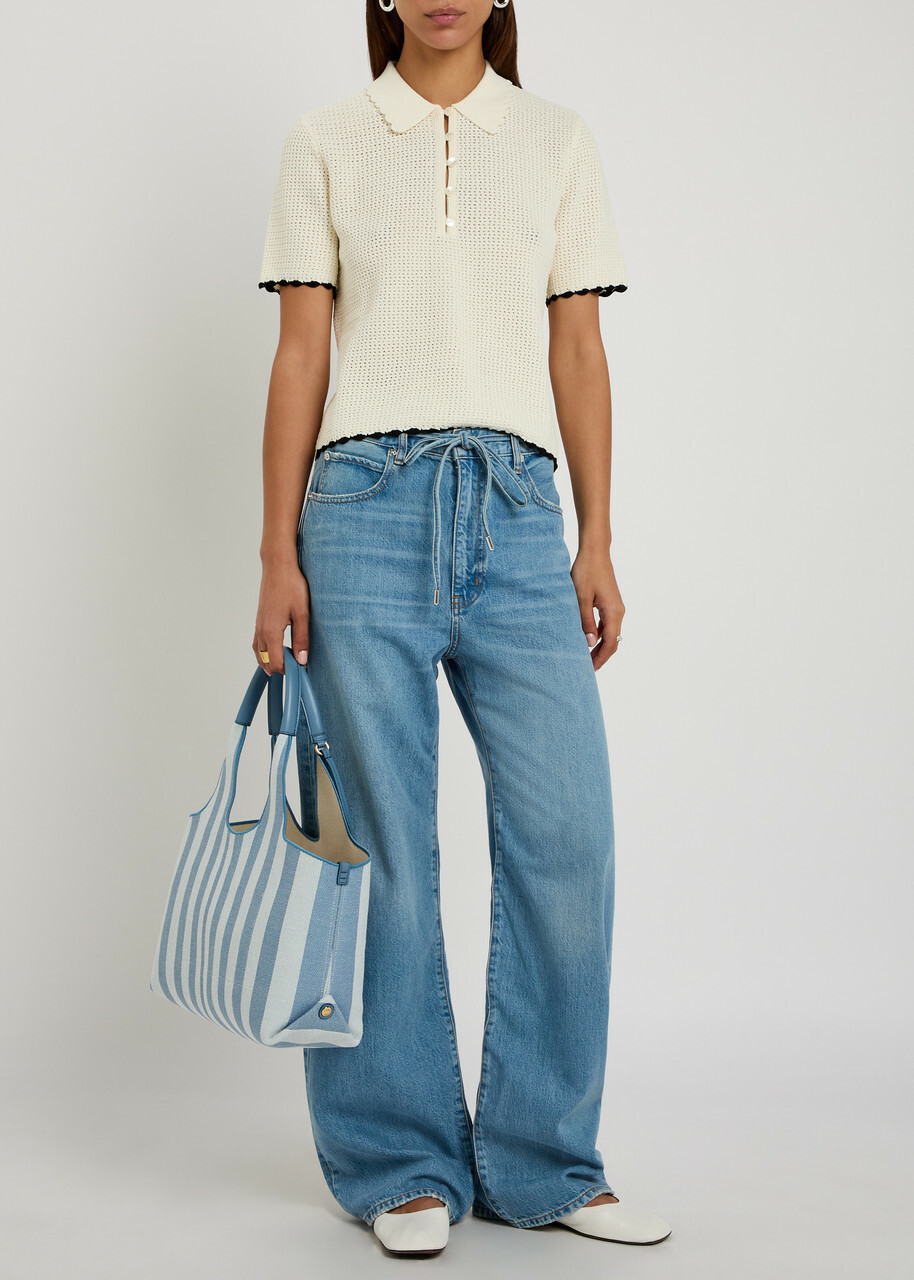Frame The Daybreak Pointelle-knit Polo top Beige
