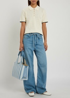 Frame The Daybreak Pointelle-knit Polo top Beige