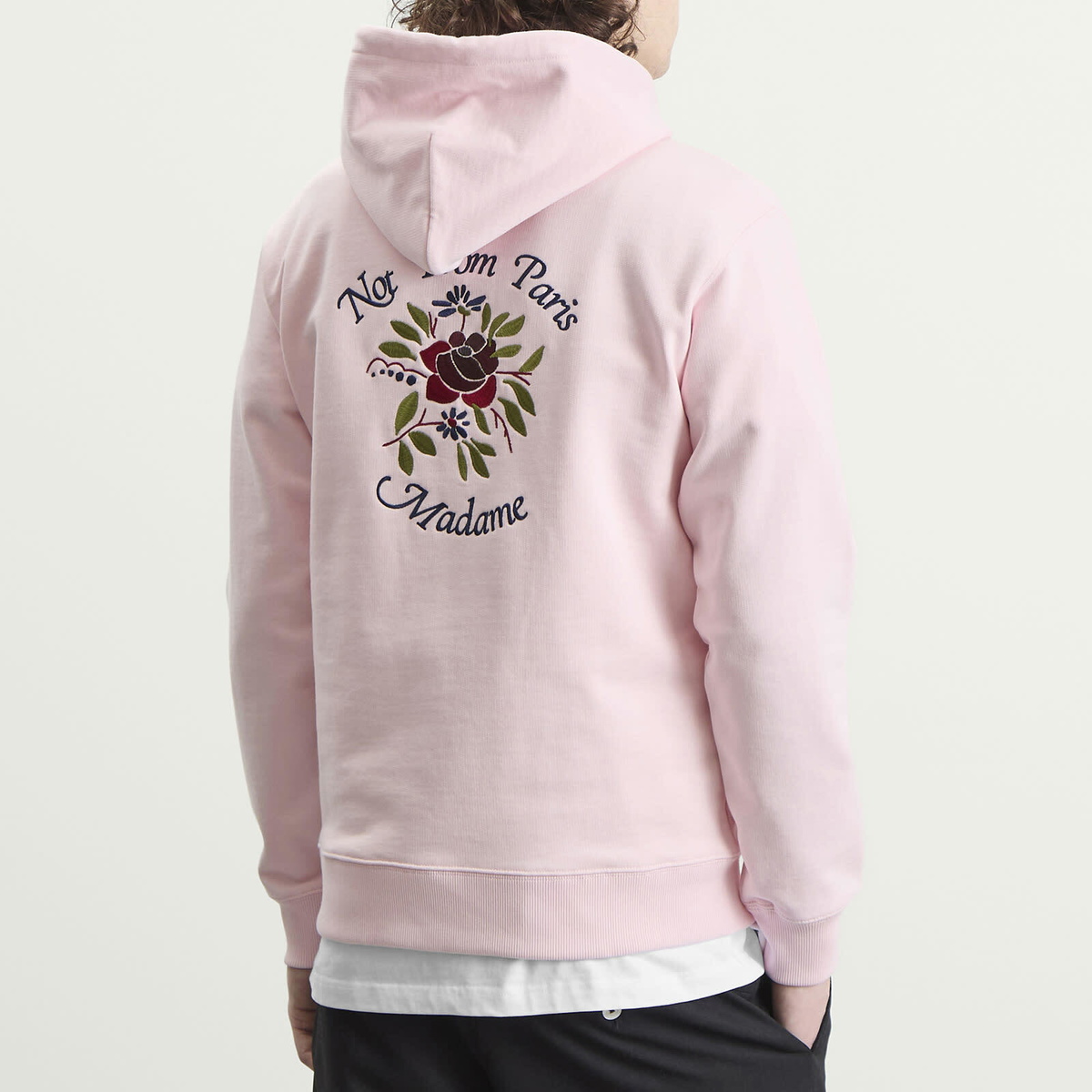 Drôle de Monsieur Men's Rose Slogan Hoodie in Light Pink